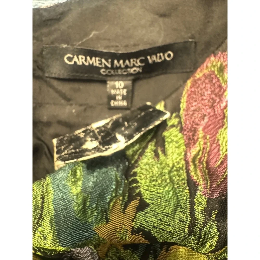 Carmen Marc Valvo Collection Floral Jacquard Dress Black Sequin‎ Waist Size 10